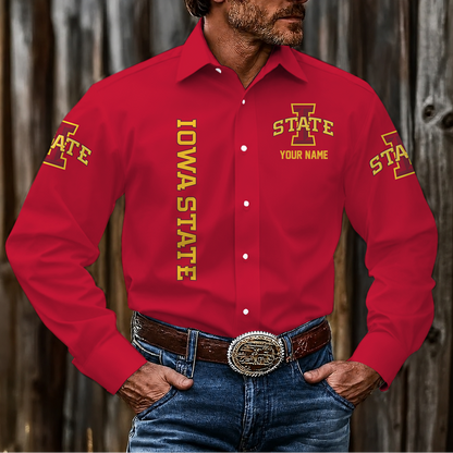 EXCLUSIVE EDITION - NEW CUSTOMIZED NCAA MAM10 ISC IOWA STATE CYCLONES MEN'S LONG SLEEVE BUTTON-UP SHIRT