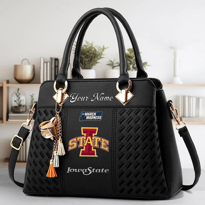 LIMITED EDITION - NEW CUSTOMIZED NCAA MAM10 ISC IOWA STATE CYCLONES ZIP HANDBAG MULTICOLOR