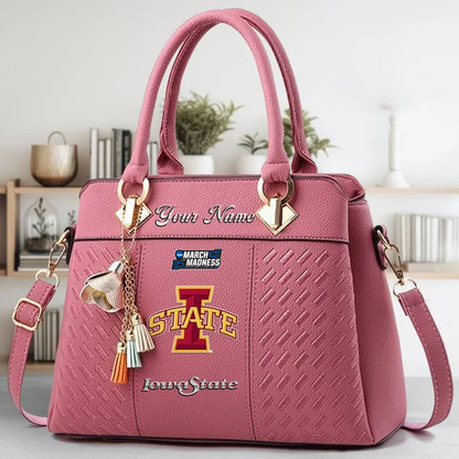 LIMITED EDITION - NEW CUSTOMIZED NCAA MAM10 ISC IOWA STATE CYCLONES ZIP HANDBAG MULTICOLOR