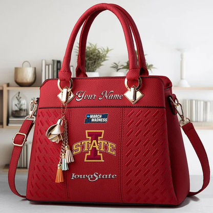 LIMITED EDITION - NEW CUSTOMIZED NCAA MAM10 ISC IOWA STATE CYCLONES ZIP HANDBAG MULTICOLOR
