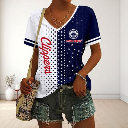 LIMITED EDITION - NEW CUSTOMIZED NBA10 LCL LOS ANGELES CLIPPERS V-NECK FEMALE SHIRT