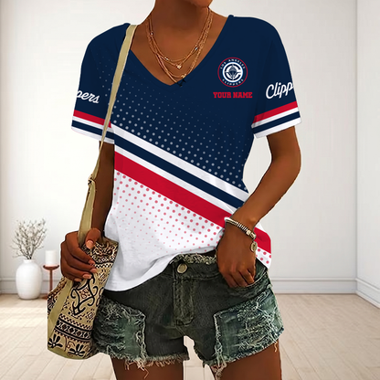 LIMITED EDITION - NEW CUSTOMIZED NBA10 LCL LOS ANGELES CLIPPERS V-NECK FEMALE SHIRT