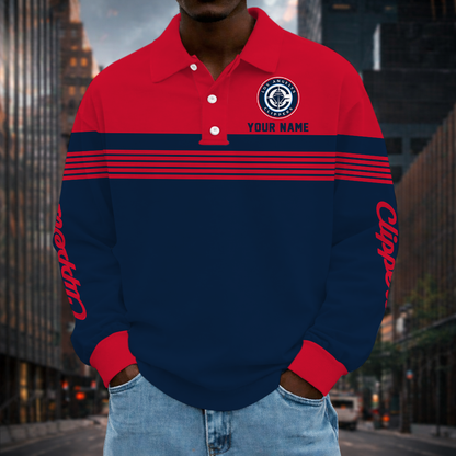 ELITE EDITION - NEW CUSTOMIZED NBA10 LCL LOS ANGELES CLIPPERS MEN LONG SLEEVE POLO