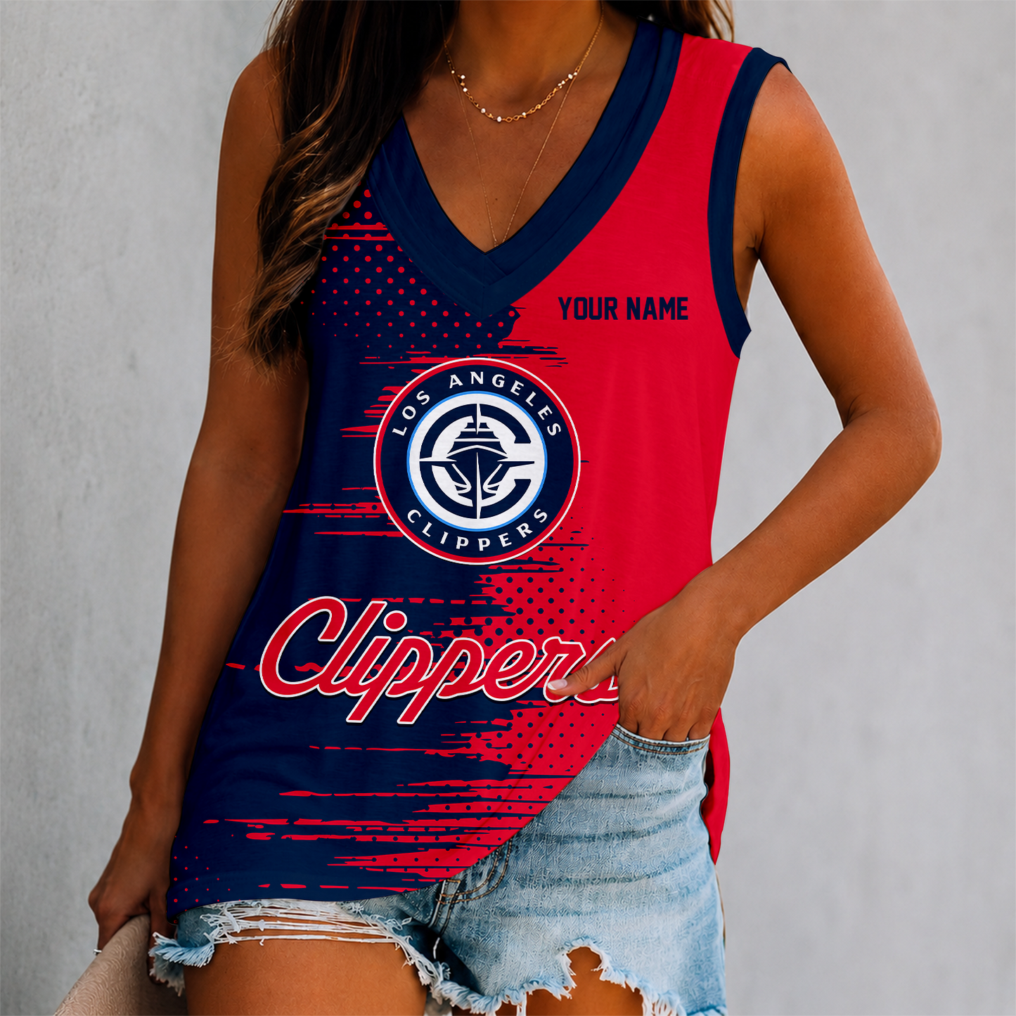 FINAL SALE - NEW CUSTOMIZED NBA10 LCL LOS ANGELES CLIPPERS WOMEN'S V-NECK TANK TOP