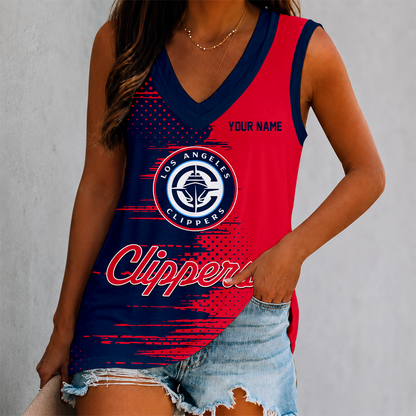 FINAL SALE - NEW CUSTOMIZED NBA10 LCL LOS ANGELES CLIPPERS WOMEN'S V-NECK TANK TOP