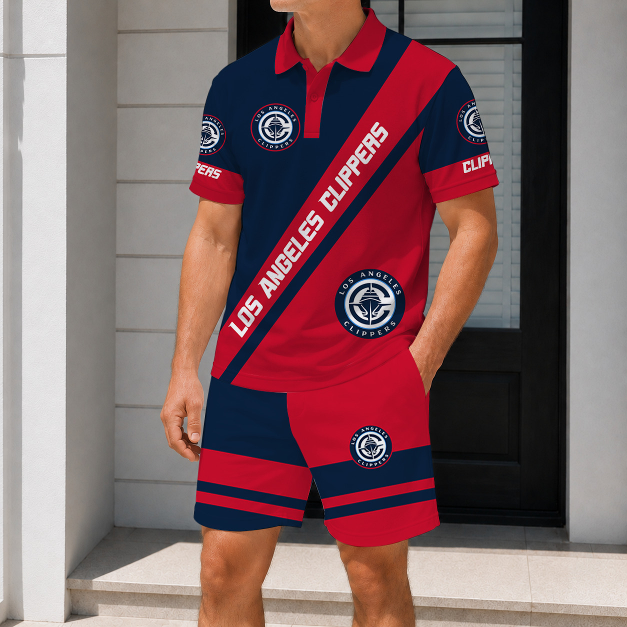 LIMITED EDITION - NEW CUSTOMIZED NBA10 LCL LOS ANGELES CLIPPERS POLO SHIRT & SHORT PANTS SET