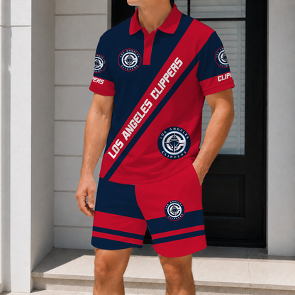 LIMITED EDITION - NEW CUSTOMIZED NBA10 LCL LOS ANGELES CLIPPERS POLO SHIRT & SHORT PANTS SET