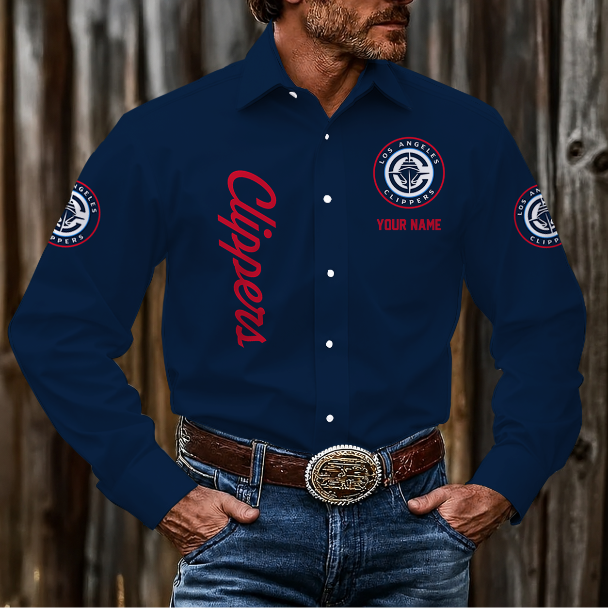 LIMITED EDITION - NEW CUSTOMIZED NBA10 LCL LOS ANGELES CLIPPERS MEN'S LONG SLEEVE BUTTON-UP SHIRT