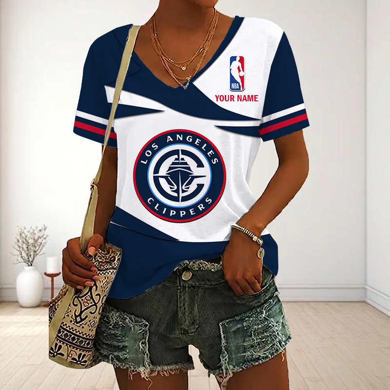 LIMITED EDITION - NEW CUSTOMIZED NBA10 LCL LOS ANGELES CLIPPERS V-NECK FEMALE SHIRT