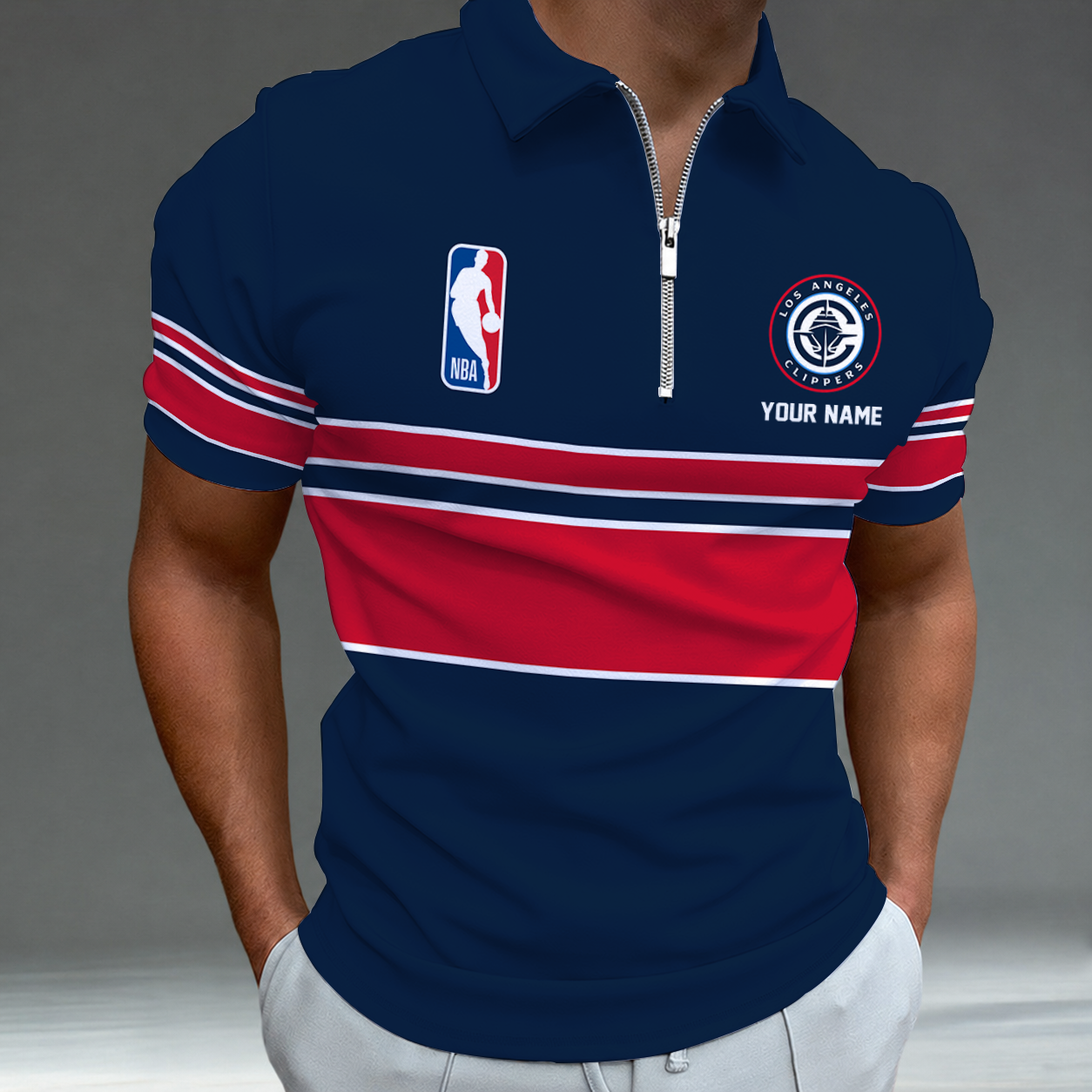 [HOT DEAL] NEW CUSTOMIZED NBA10 LCL LOS ANGELES CLIPPERS ZIP POLO SHIRT