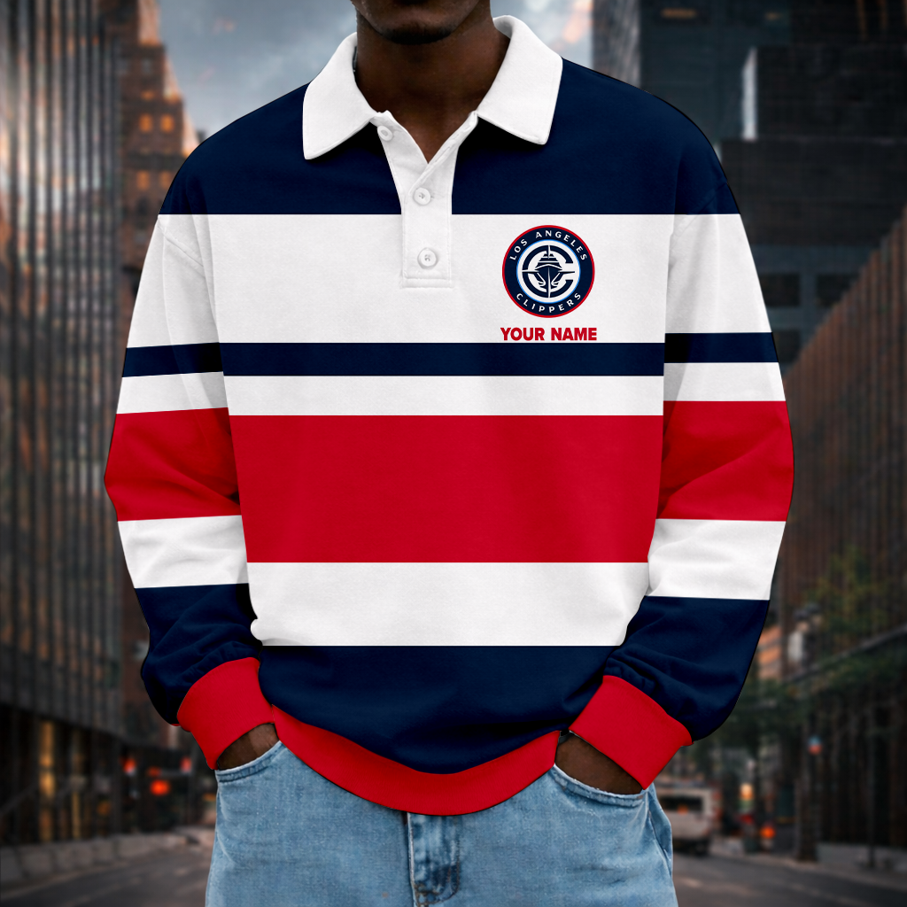 LIMITED EDITION - NEW CUSTOMIZED NBA10 LCL LA CLIPPERS MEN LONG SLEEVE POLO