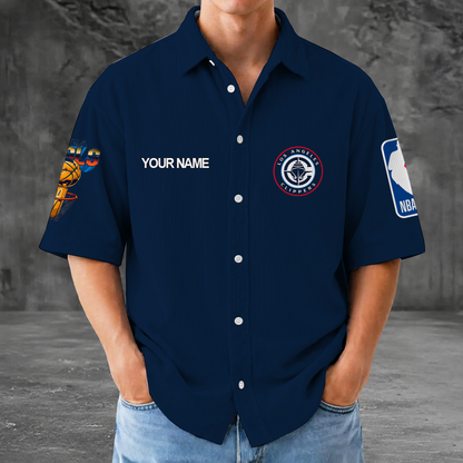 [HOT DEAL] NEW CUSTOMIZED NBA10 LCL LOS ANGELES CLIPPERS SEERSUCKER BUTTON SHIRT