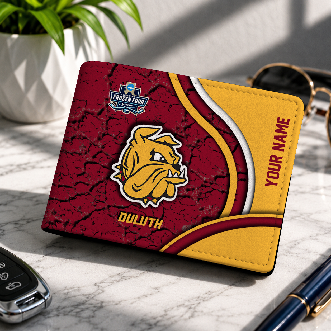 FINAL CLEARANCE - NEW CUSTOMIZED NCAA MFF10 MDB MINNESOTA DULUTH BULLDOGS LEATHER WALLET