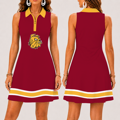 [FAN FAVORITE] NEW CUSTOMIZED NCAA MFF10 MDB MINNESOTA DULUTH BULLDOGS WOMEN'S ZIP SLEEVELESS POLO DRESS