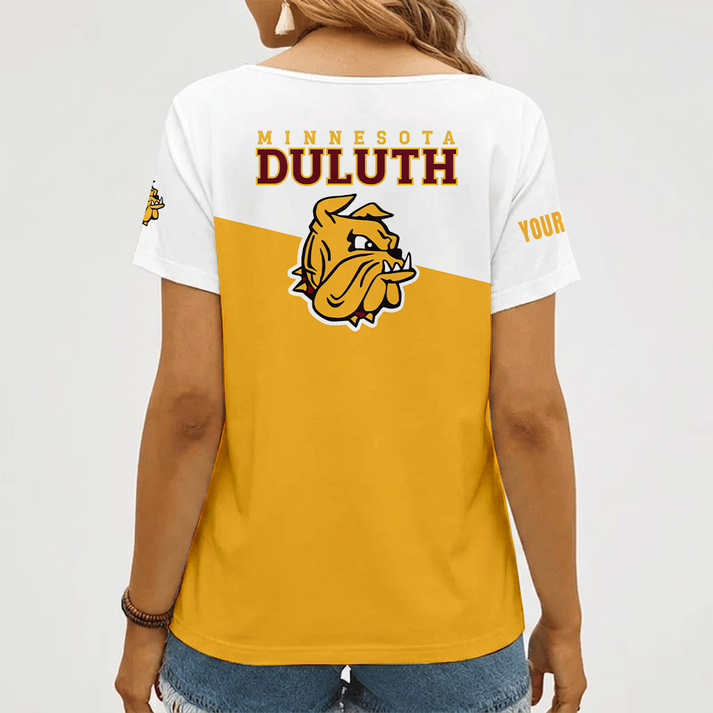 [FAN FAVORITE] NEW CUSTOMIZED NCAA MFF10 MDB MINNESOTA DULUTH BULLDOGS V-NECK FEMALE SHIRT