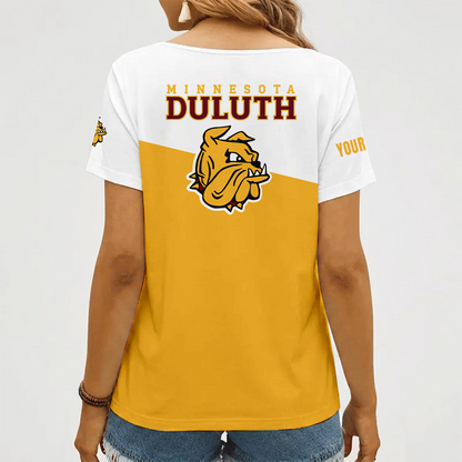 [FAN FAVORITE] NEW CUSTOMIZED NCAA MFF10 MDB MINNESOTA DULUTH BULLDOGS V-NECK FEMALE SHIRT