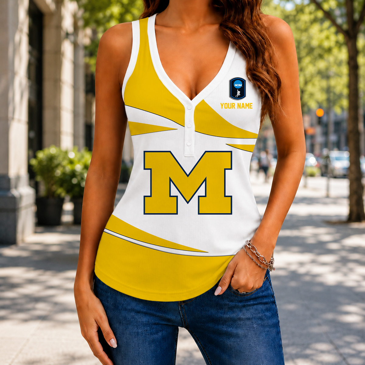 LIMITED EDITION - NEW CUSTOMIZED NCAA CFH10 MIW MICHIGAN WOLVERINES WOMEN'S V-NECK TANK TOP