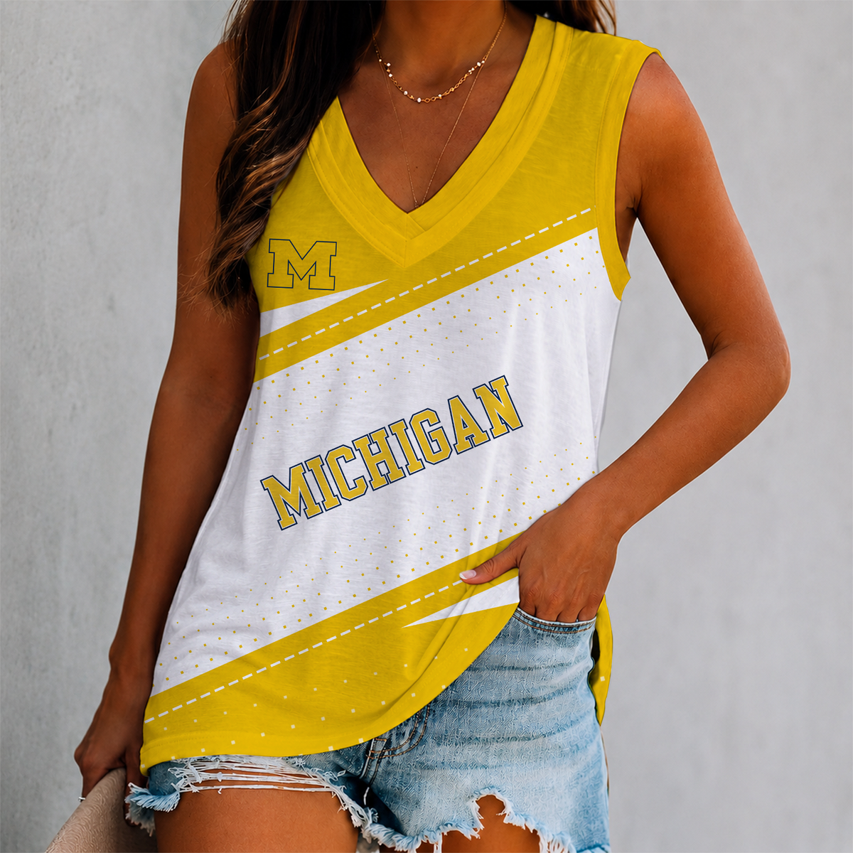 EXCLUSIVE EDITION - NEW CUSTOMIZED NCAA CFH10 MIW MICHIGAN WOLVERINES WOMEN'S V-NECK TANK TOP