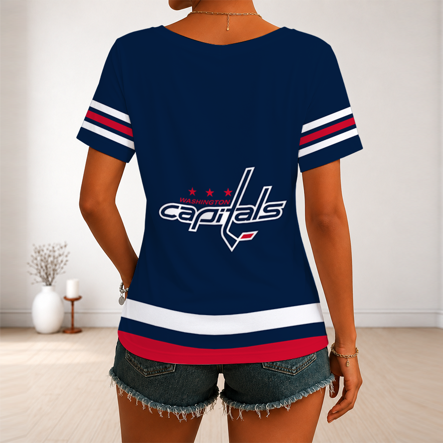 [SUPER SALE] NEW CUSTOMIZED NHL10 WCP WASHINGTON CAPITALS V-NECK FEMALE SHIRT