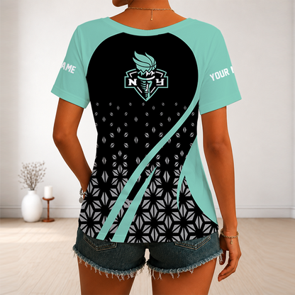 [FAN FAVORITE] NEW CUSTOMIZED WNBA10 NYL NEW YORK LIBERTY V-NECK FEMALE SHIRT