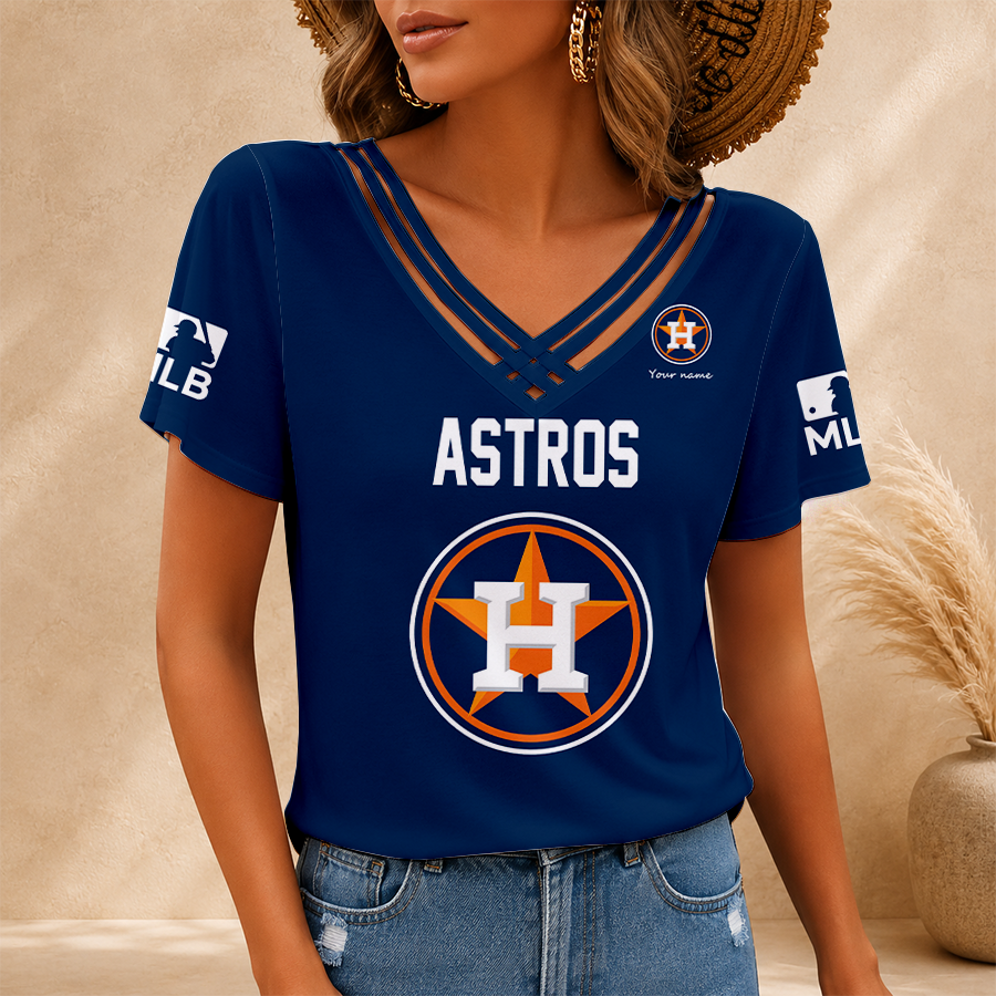 [FLASH SALE] NEW CUSTOMIZED MLB10 HAS HOUSTON ASTROS V-NECK SHIRT