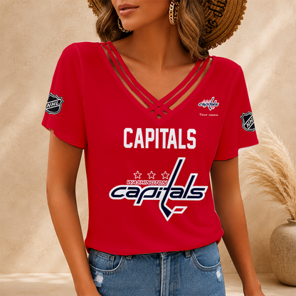 [SUPER SALE] NEW CUSTOMIZED NHL10 WCP WASHINGTON CAPITALS V-NECK SHIRT
