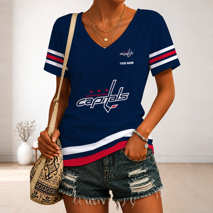 [SUPER SALE] NEW CUSTOMIZED NHL10 WCP WASHINGTON CAPITALS V-NECK FEMALE SHIRT