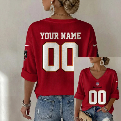 ELITE EDITION - NEW CUSTOMIZED NFL10 TBB TAMPA BAY BUCCANEERS WOMEN'S HEART V-NECK LONG SLEEVE SHIRT