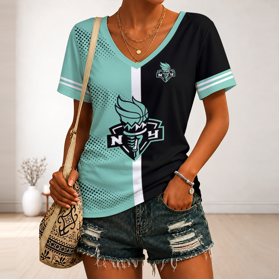 [FAN FAVORITE] NEW CUSTOMIZED WNBA10 NYL NEW YORK LIBERTY V-NECK FEMALE SHIRT