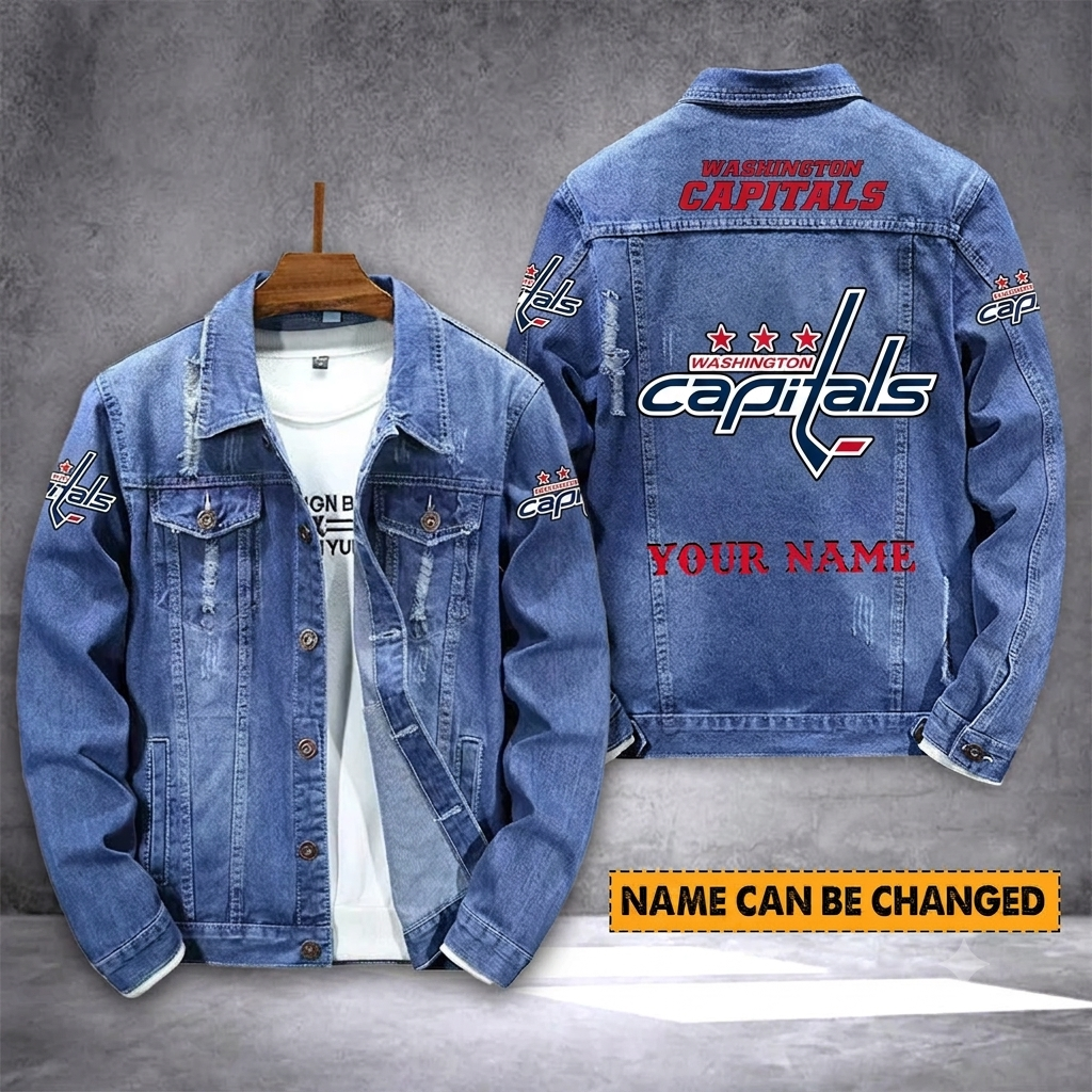 ELITE EDITION - NEW CUSTOMIZED NHL10 WCP WASHINGTON CAPITALS DENIM JACKET