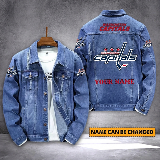 ELITE EDITION - NEW CUSTOMIZED NHL10 WCP WASHINGTON CAPITALS DENIM JACKET
