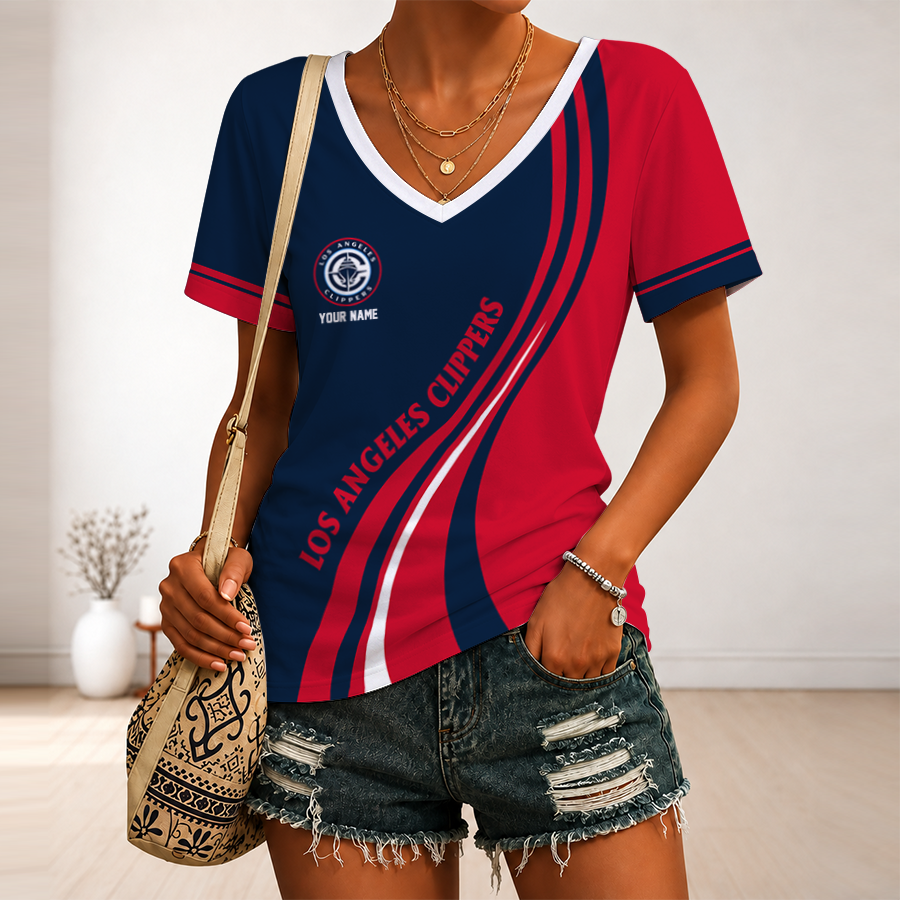[HOT DEAL] NEW CUSTOMIZED NBA10 LCL LOS ANGELES CLIPPERS V-NECK FEMALE SHIRT