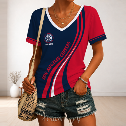 [HOT DEAL] NEW CUSTOMIZED NBA10 LCL LOS ANGELES CLIPPERS V-NECK FEMALE SHIRT