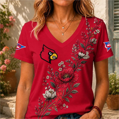 ELITE EDITION - NEW CUSTOMIZED NCAA FBS10 ULC LOUISVILLE CARDINALS V-NECK FEMALE SHIRT