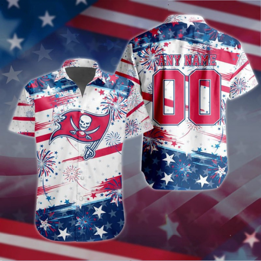 VIRAL EDITION - NEW CUSTOMIZED NFL10 TBB TAMPA BAY BUCCANEERS PATRIOTIC USA HAWAIIAN SHIRT