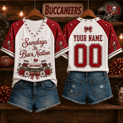 EXCLUSIVE EDITION - NEW CUSTOMIZED NFL10 TBB TAMPA BAY BUCCANEERS V-NECK FEMALE SHIRT