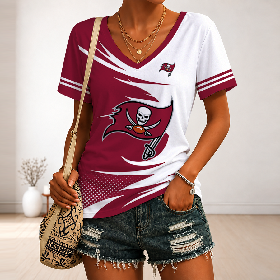 [SPECIAL OFFER] NEW CUSTOMIZED NFL10 TBB TAMPA BAY BUCCANEERS V-NECK FEMALE SHIRT