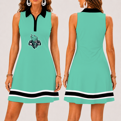[FAN FAVORITE] NEW CUSTOMIZED WNBA10 NYL NEW YORK LIBERTY WOMEN'S ZIP SLEEVELESS POLO DRESS