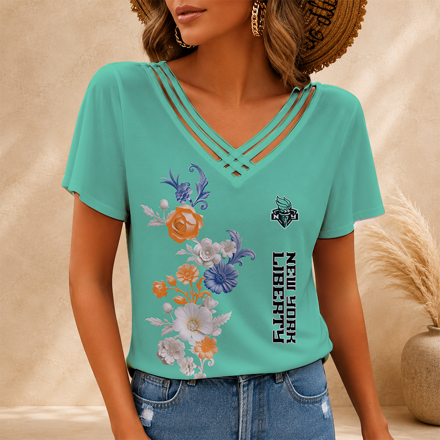 [FAN FAVORITE] NEW CUSTOMIZED WNBA10 NYL NEW YORK LIBERTY V-NECK SHIRT