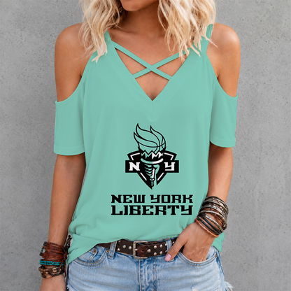 [FAN FAVORITE] NEW CUSTOMIZED WNBA10 NYL NEW YORK LIBERTY CRISS CROSS V-NECK TOP