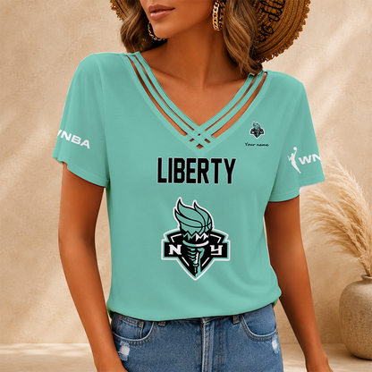 [FAN FAVORITE] NEW CUSTOMIZED WNBA10 NYL NEW YORK LIBERTY V-NECK SHIRT