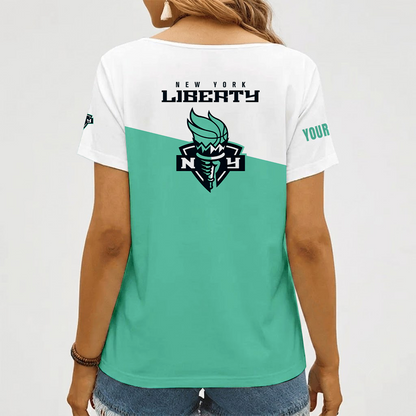 [FAN FAVORITE] NEW CUSTOMIZED WNBA10 NYL NEW YORK LIBERTY V-NECK FEMALE SHIRT