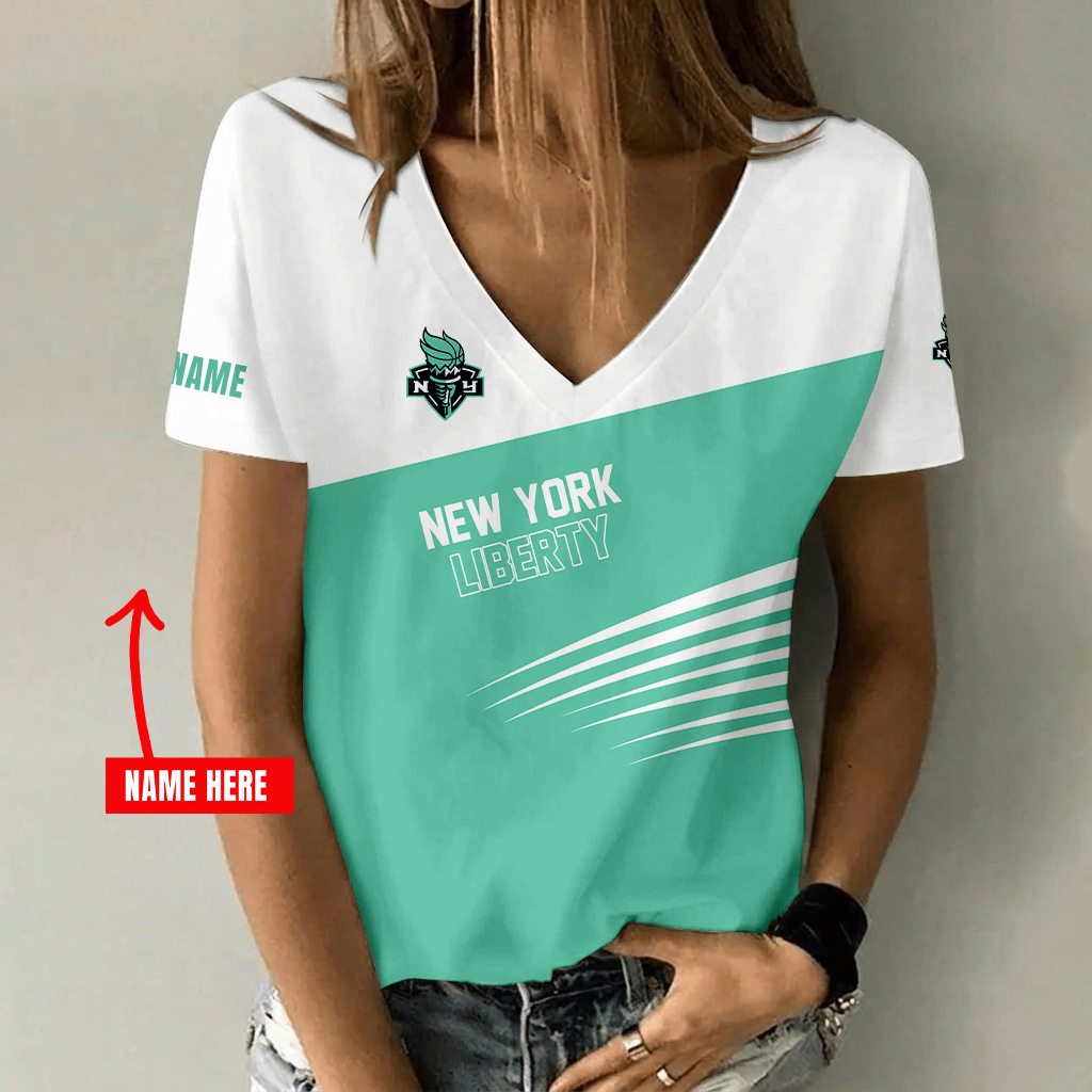 [FAN FAVORITE] NEW CUSTOMIZED WNBA10 NYL NEW YORK LIBERTY V-NECK FEMALE SHIRT