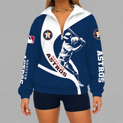 [FLASH SALE] NEW CUSTOMIZED MLB10 HAS HOUSTON ASTROS V-NECK ZIPPER SWEATSHIRT JACKET