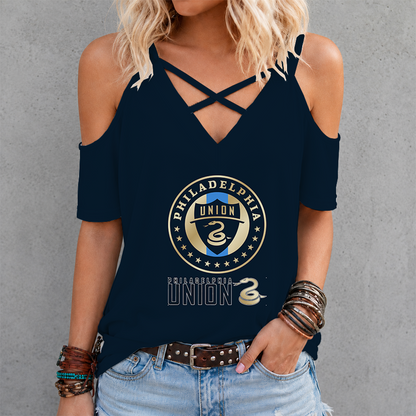 [FAN EXCLUSIVE] NEW CUSTOMIZED MLS10 PPF PHILADELPHIA UNION CRISS CROSS V-NECK TOP