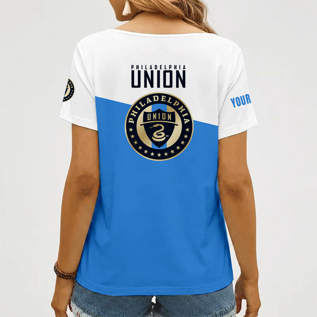[FAN EXCLUSIVE] NEW CUSTOMIZED MLS10 PPF PHILADELPHIA UNION V-NECK FEMALE SHIRT