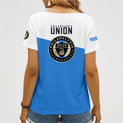 [FAN EXCLUSIVE] NEW CUSTOMIZED MLS10 PPF PHILADELPHIA UNION V-NECK FEMALE SHIRT