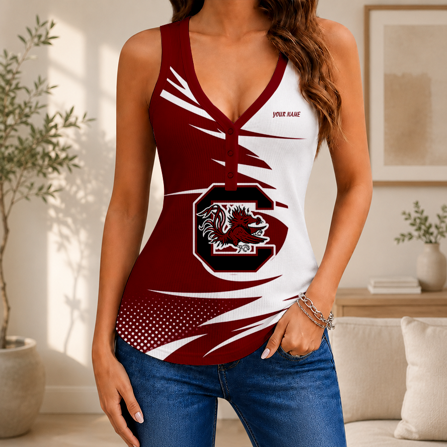 [FAN FAVORITE] NEW CUSTOMIZED NCAA CWS10 SCG SOUTH CAROLINA GAMECOCKS WOMEN'S V-NECK TANK TOP