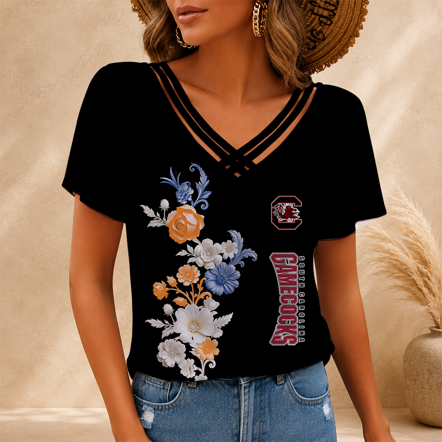 [FAN FAVORITE] NEW CUSTOMIZED NCAA CWS10 SCG SOUTH CAROLINA GAMECOCKS V-NECK SHIRT