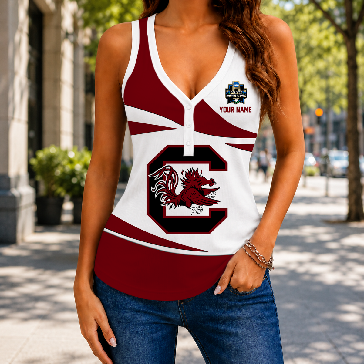 LIMITED EDITION - NEW CUSTOMIZED NCAA CWS10 SCG SOUTH CAROLINA GAMECOCKS WOMEN'S V-NECK TANK TOP
